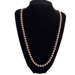 Vtg Oops A Daisy 80s Pale Pink Enamel Over Metal Long Necklace‎ Faux Pearl 25"
